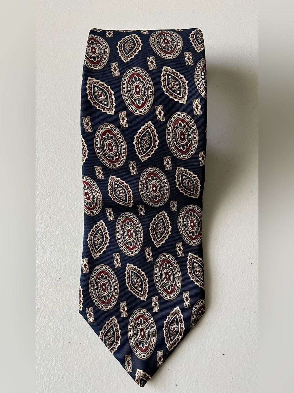 Vintage Christian Dior Monsieur Silk Tie Navy Burgundy Medallion
